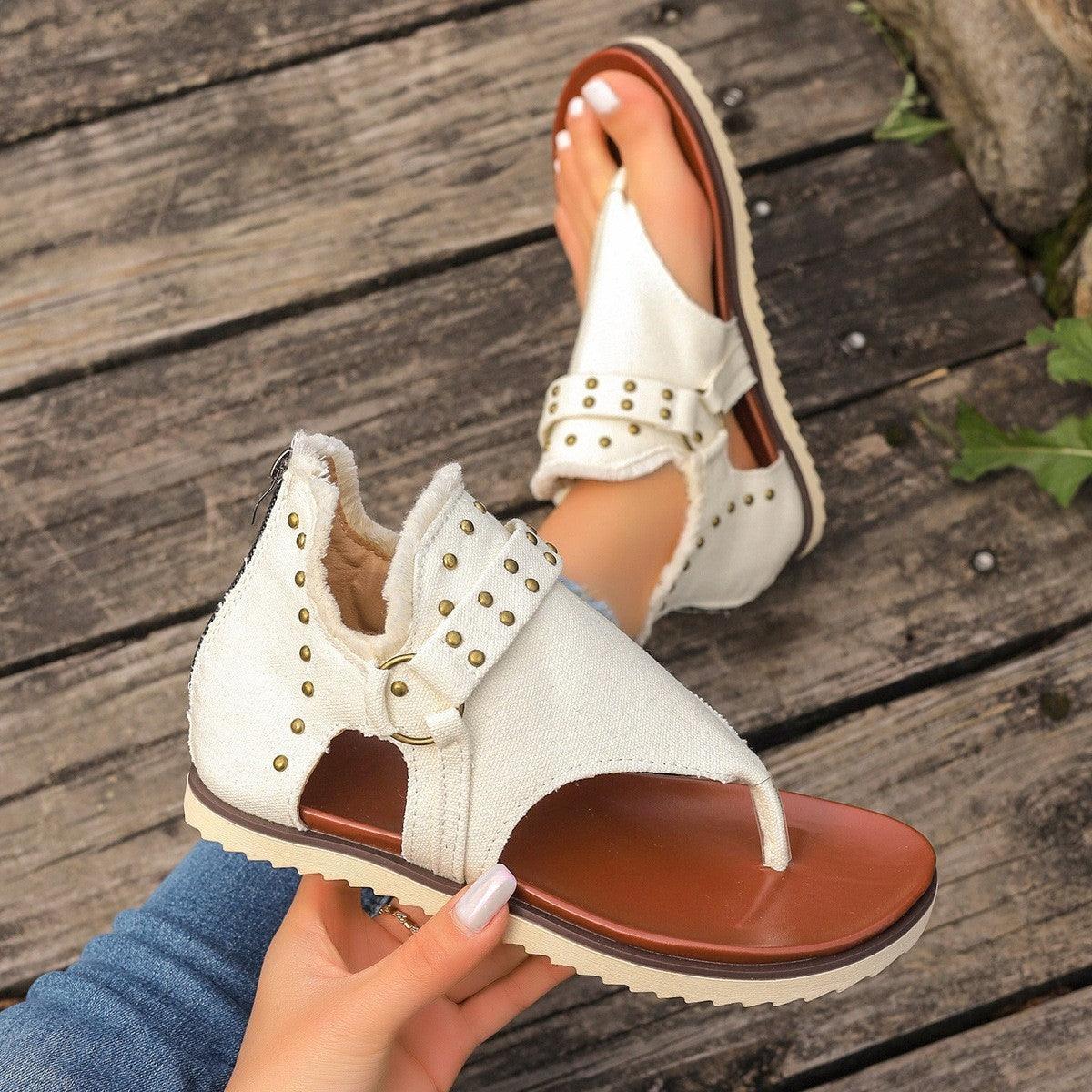 Studded Raw Hem Flat Sandals - SHANKARA CHÉRIE