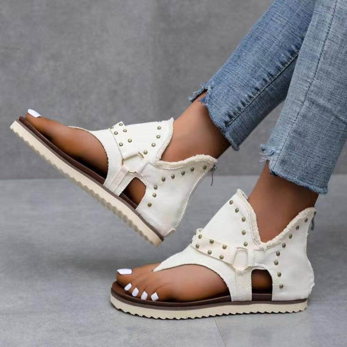 Studded Raw Hem Flat Sandals - SHANKARA CHÉRIE