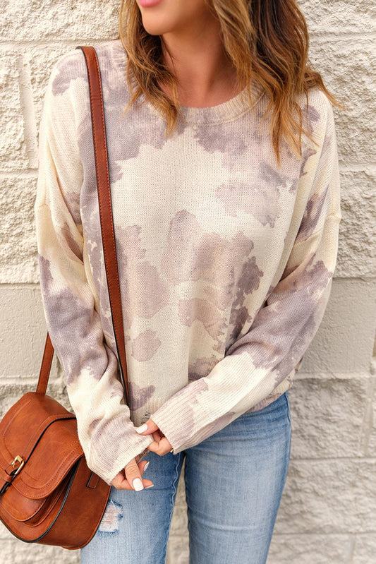 Tie-Dye Distressed Round Neck Sweater - SHANKARA CHÉRIE