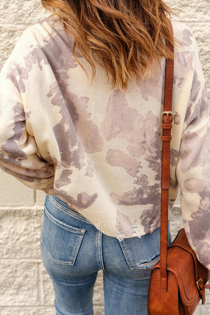 Tie-Dye Distressed Round Neck Sweater - SHANKARA CHÉRIE