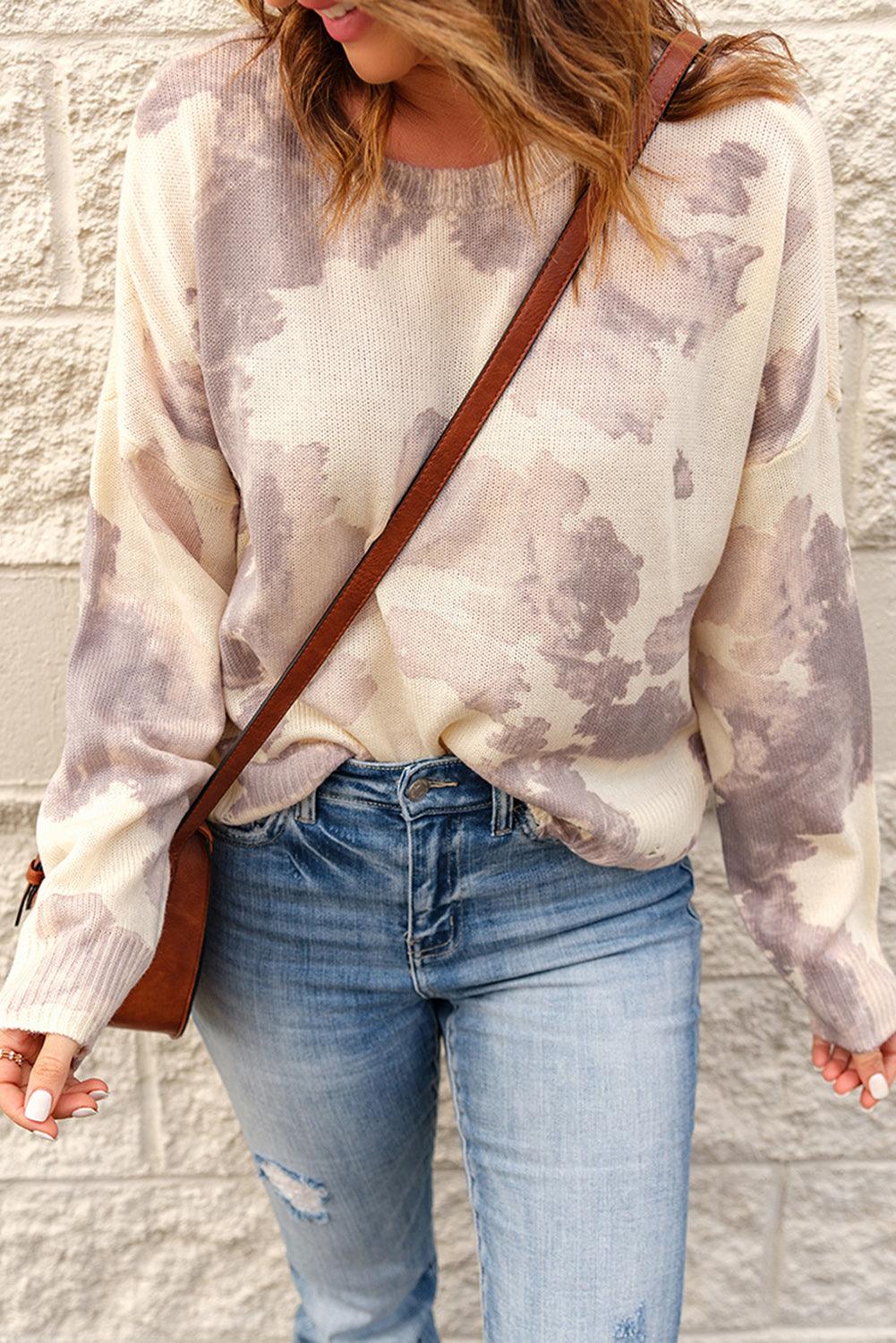 Tie-Dye Distressed Round Neck Sweater - SHANKARA CHÉRIE