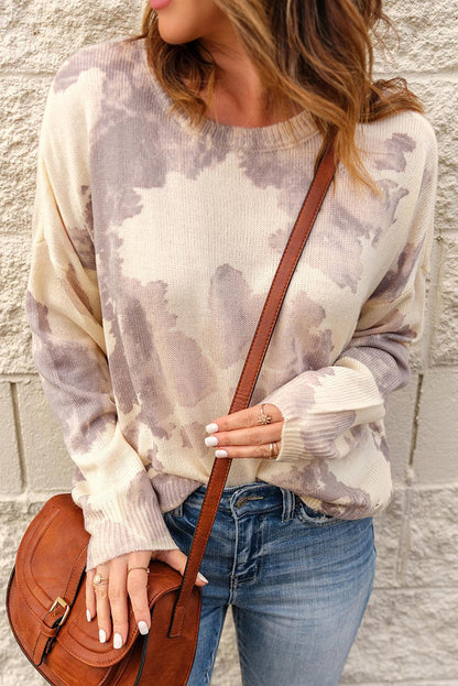 Tie-Dye Distressed Round Neck Sweater - SHANKARA CHÉRIE