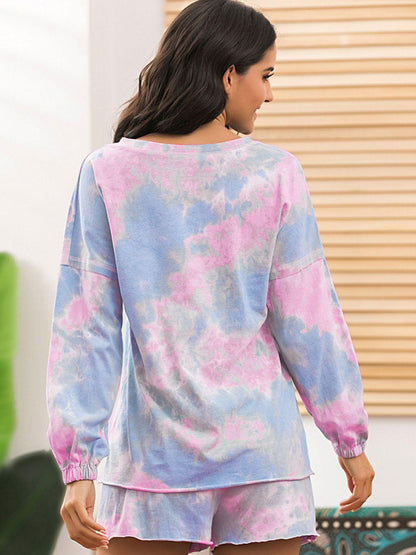 Tie-Dye Long Sleeve Top and Shorts Lounge Set - SHANKARA CHÉRIE