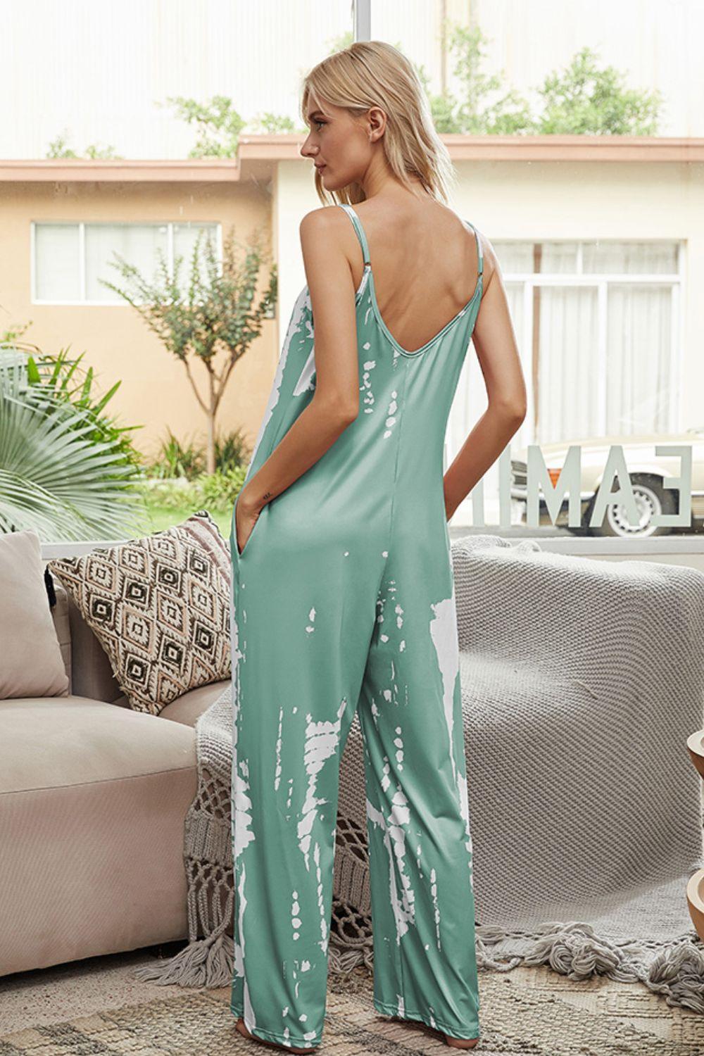 Tie-Dye Spaghetti Strap Jumpsuit with Pockets - SHANKARA CHÉRIE