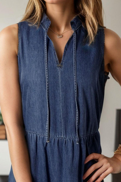 Tie Neck Sleeveless Denim Dress - SHANKARA CHÉRIE