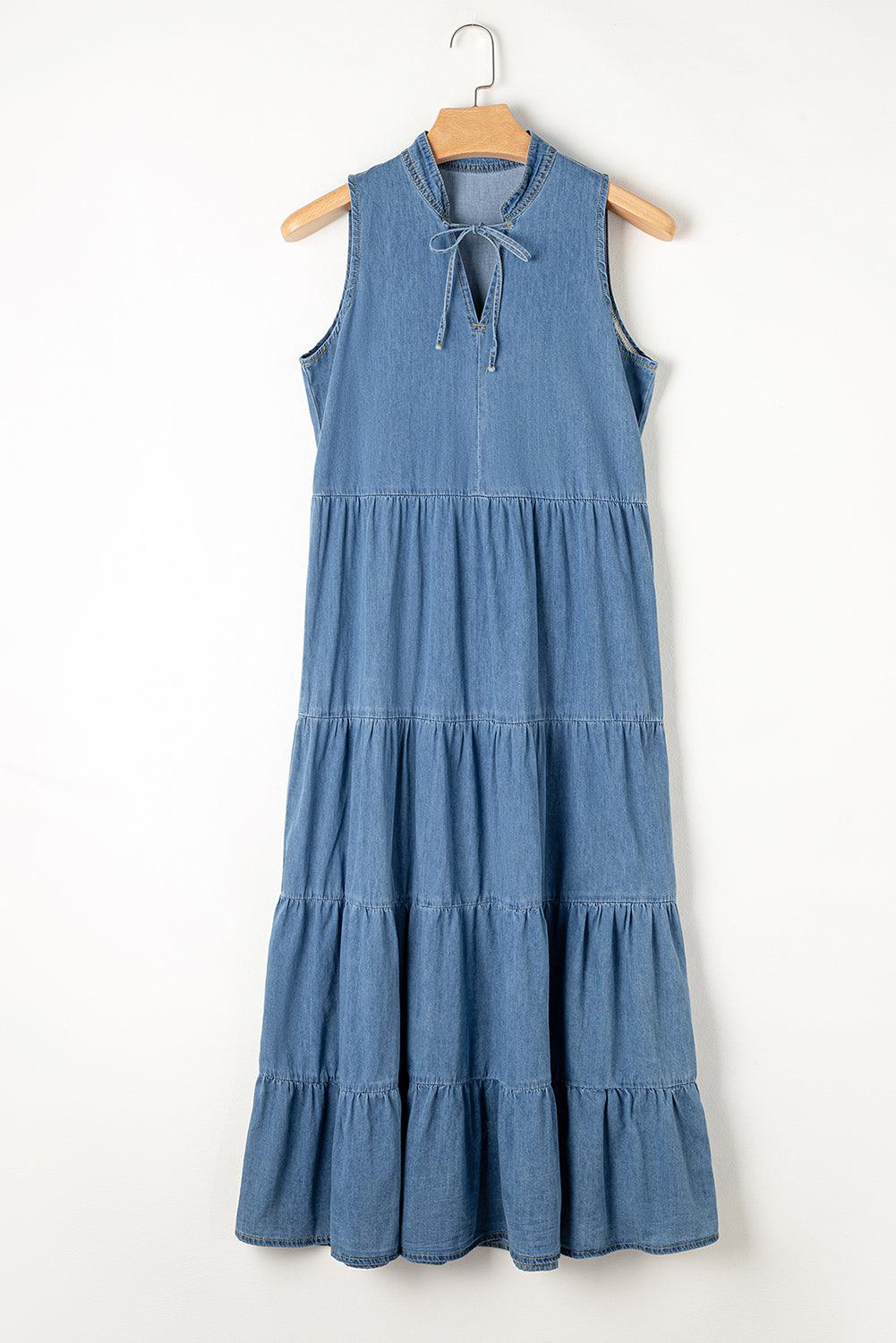 Tie Neck Sleeveless Denim Dress - SHANKARA CHÉRIE