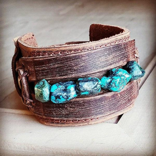 Wide Cuff with African Turquoise Chunks.