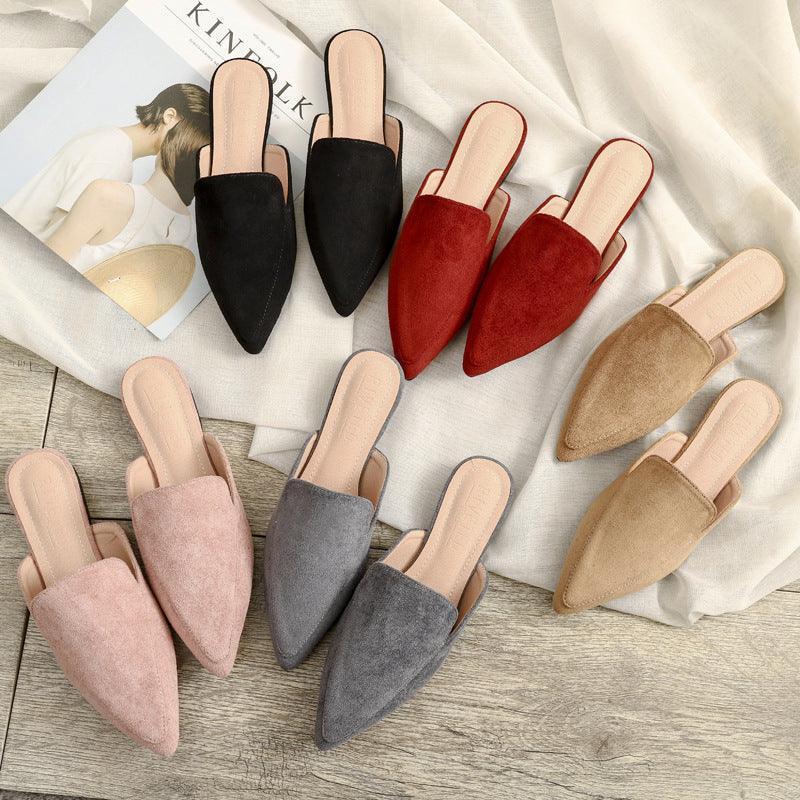 Womens Flats Shoes Mules Slipper Flock Pointed Slides.