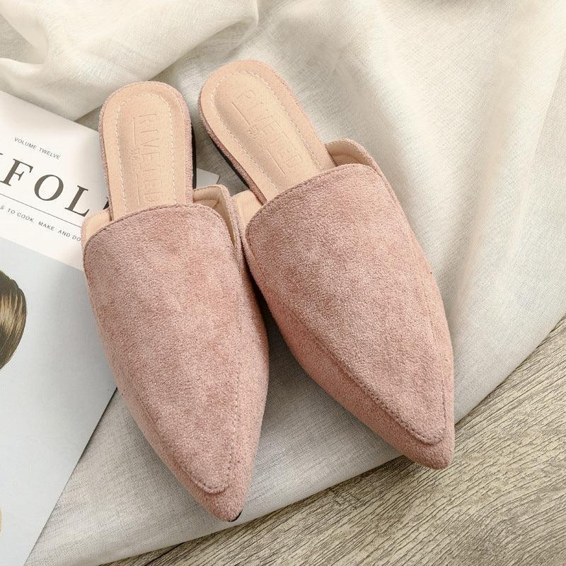 Womens Flats Shoes Mules Slipper Flock Pointed Slides.