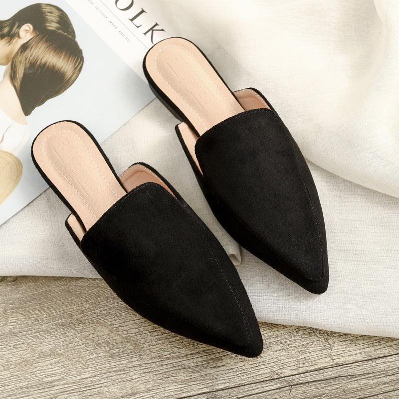 Womens Flats Shoes Mules Slipper Flock Pointed Slides.