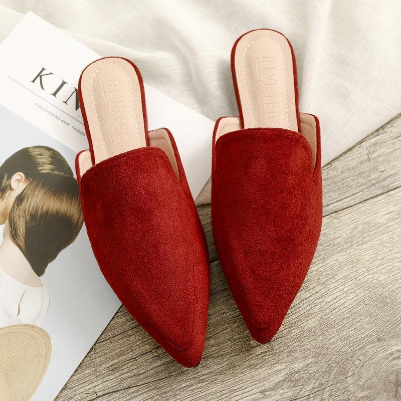 Womens Flats Shoes Mules Slipper Flock Pointed Slides.