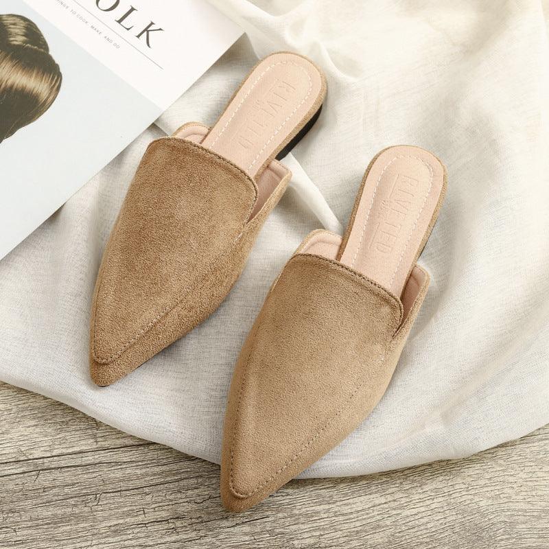 Womens Flats Shoes Mules Slipper Flock Pointed Slides.
