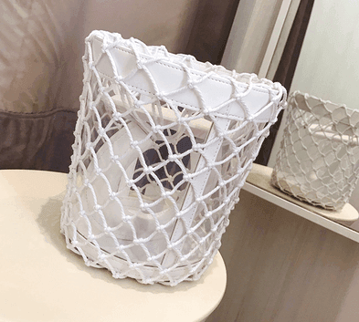 Woven fishnet rope bucket bag.