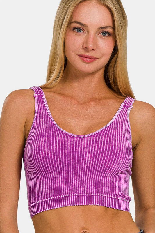 Zenana Washed Ribbed Cropped V-Neck Tank - SHANKARA CHÉRIE