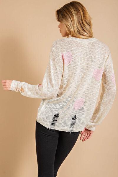 America Heart Pattern Distressed Sweater - SHANKARA CHÉRIE