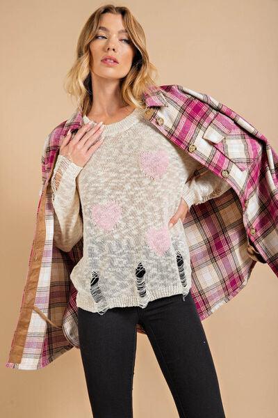 America Heart Pattern Distressed Sweater - SHANKARA CHÉRIE