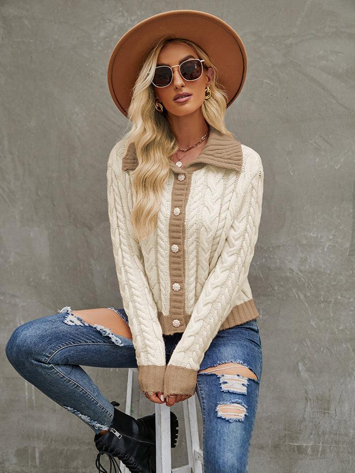 Collared Neck Long Sleeve Cardigan - SHANKARA CHÉRIE