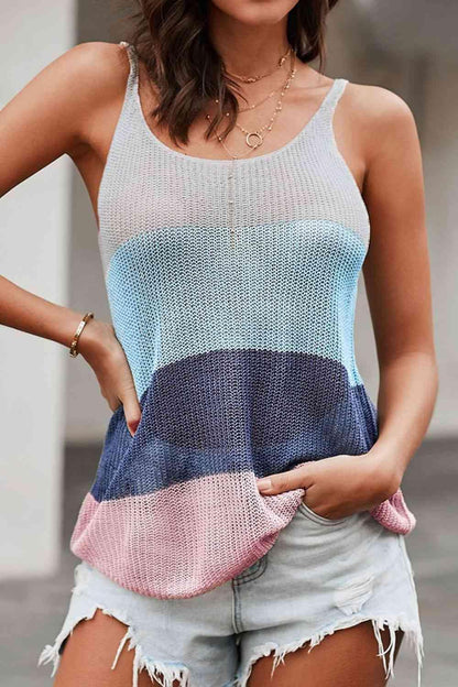 Color Block Scoop Neck Knit Tank.