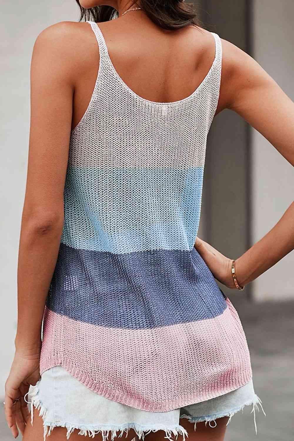 Color Block Scoop Neck Knit Tank.