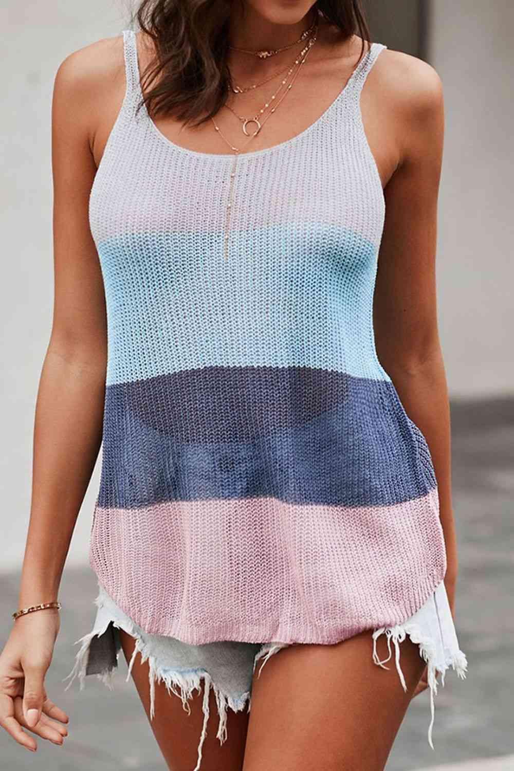 Color Block Scoop Neck Knit Tank.