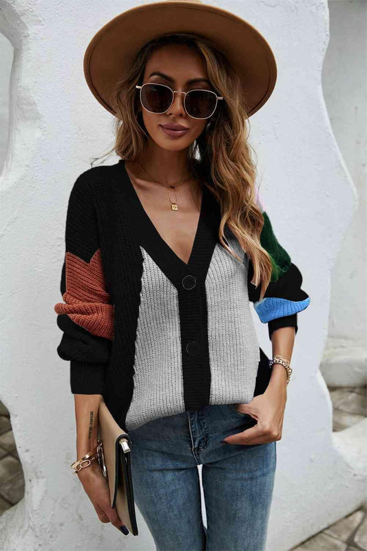 Contrast Button Front V-Neck Cardigan - SHANKARA CHÉRIE