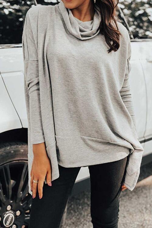 Cowl Neck Long Sleeve Slit Blouse - SHANKARA CHÉRIE