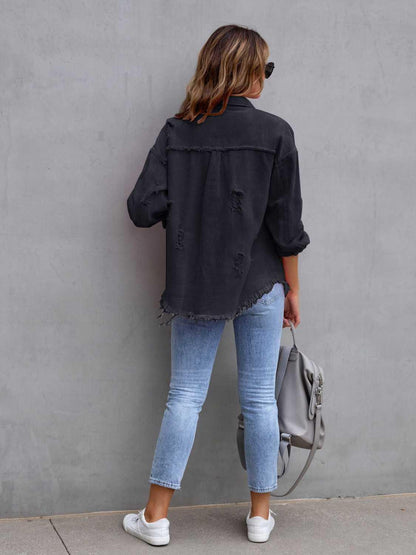 Distressed Drop Shoulder Denim Jacket - SHANKARA CHÉRIE