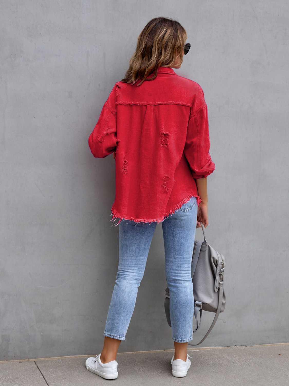 Distressed Drop Shoulder Denim Jacket - SHANKARA CHÉRIE