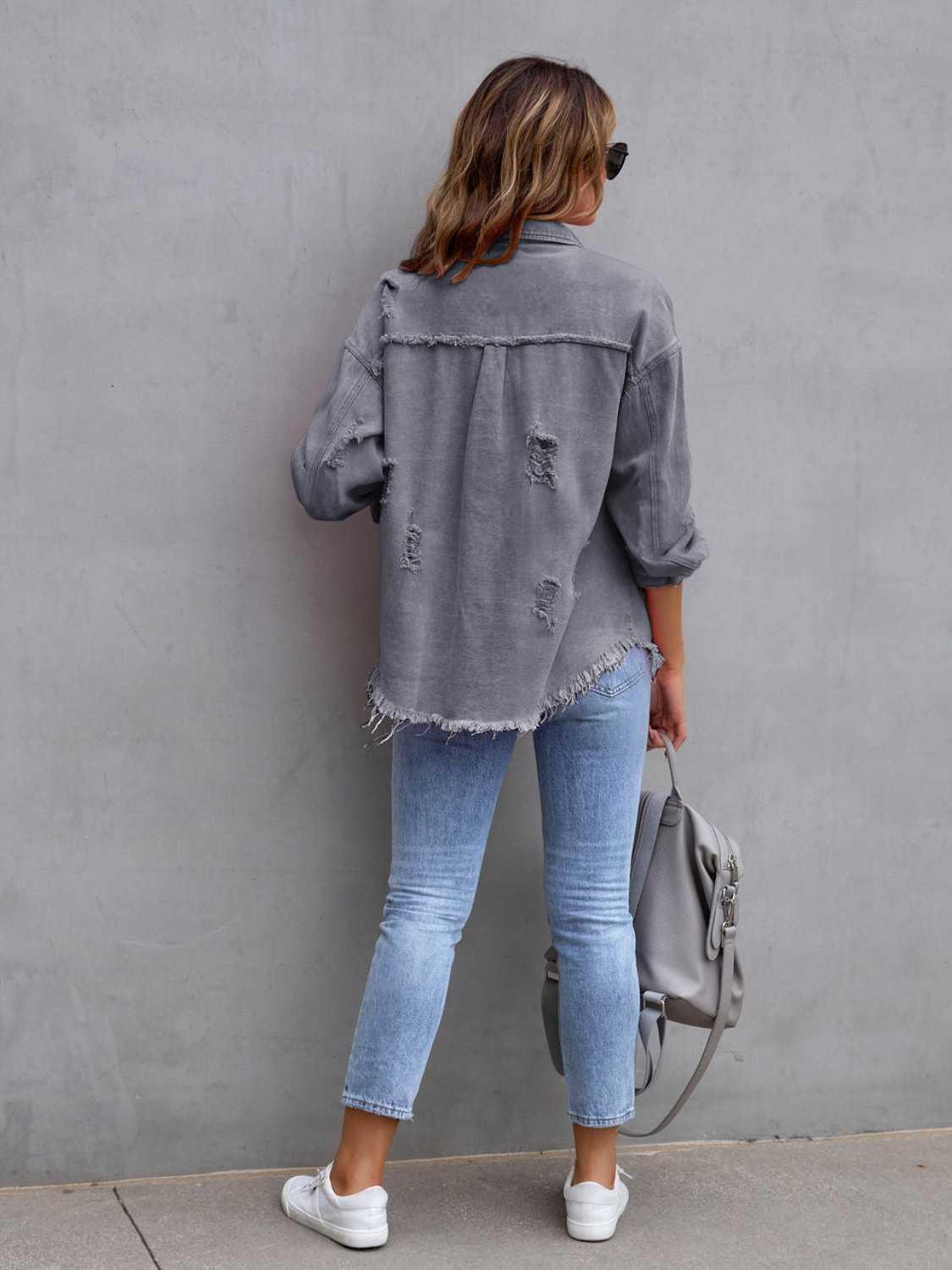 Distressed Drop Shoulder Denim Jacket - SHANKARA CHÉRIE