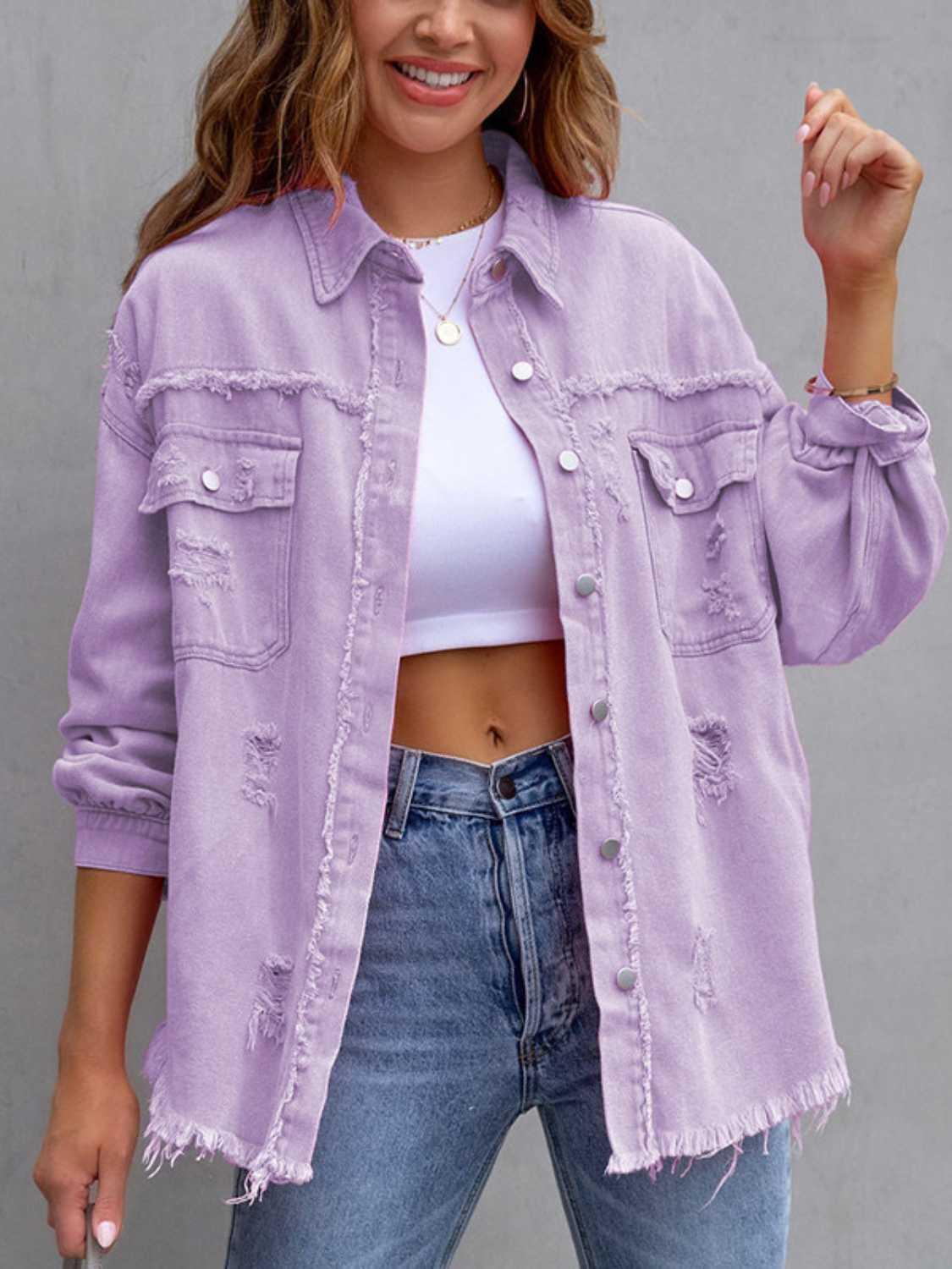 Distressed Drop Shoulder Denim Jacket - SHANKARA CHÉRIE