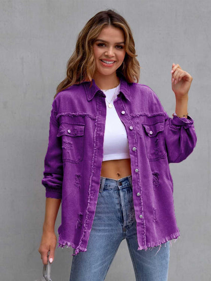 Distressed Drop Shoulder Denim Jacket - SHANKARA CHÉRIE