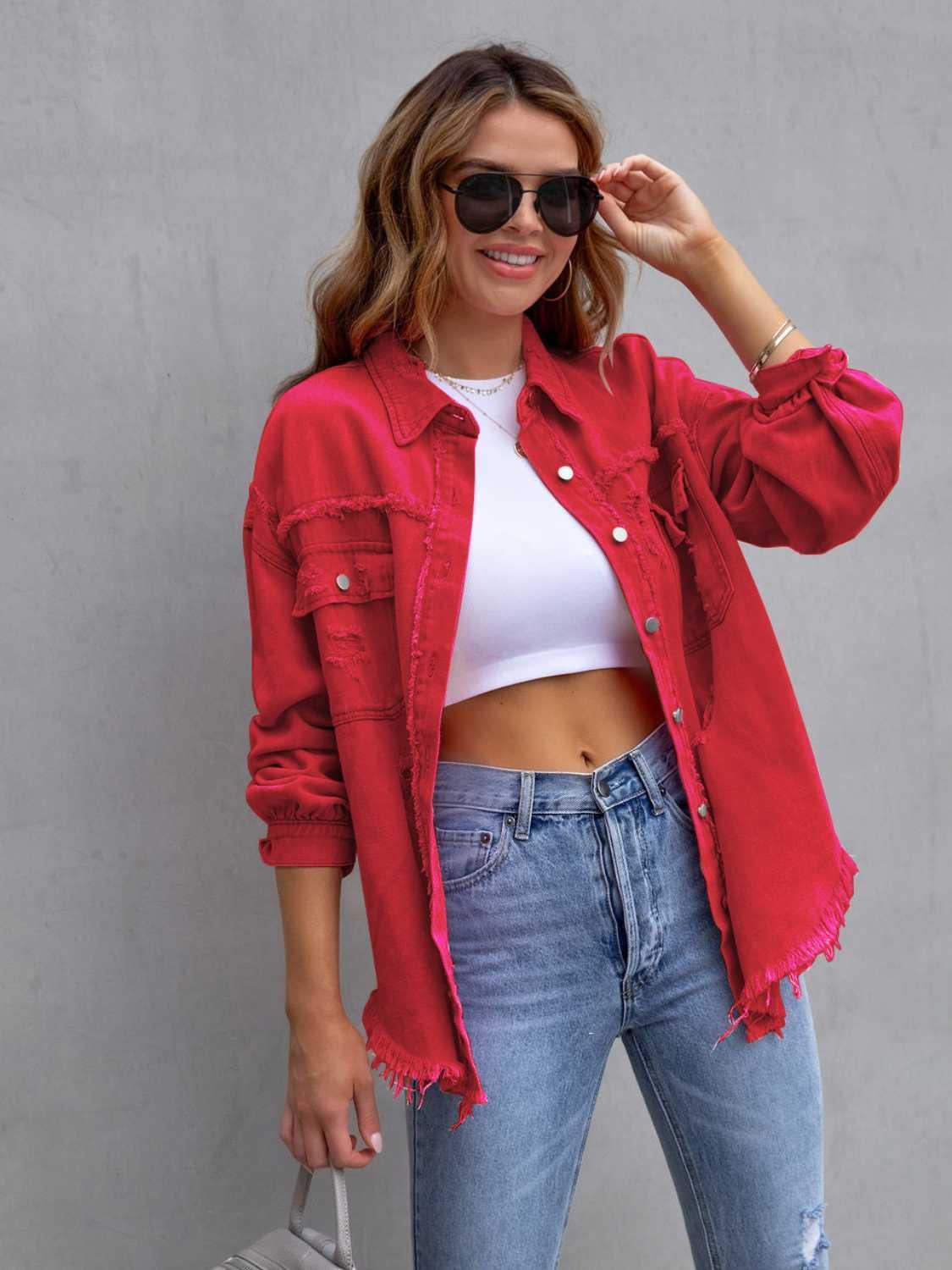 Distressed Drop Shoulder Denim Jacket - SHANKARA CHÉRIE