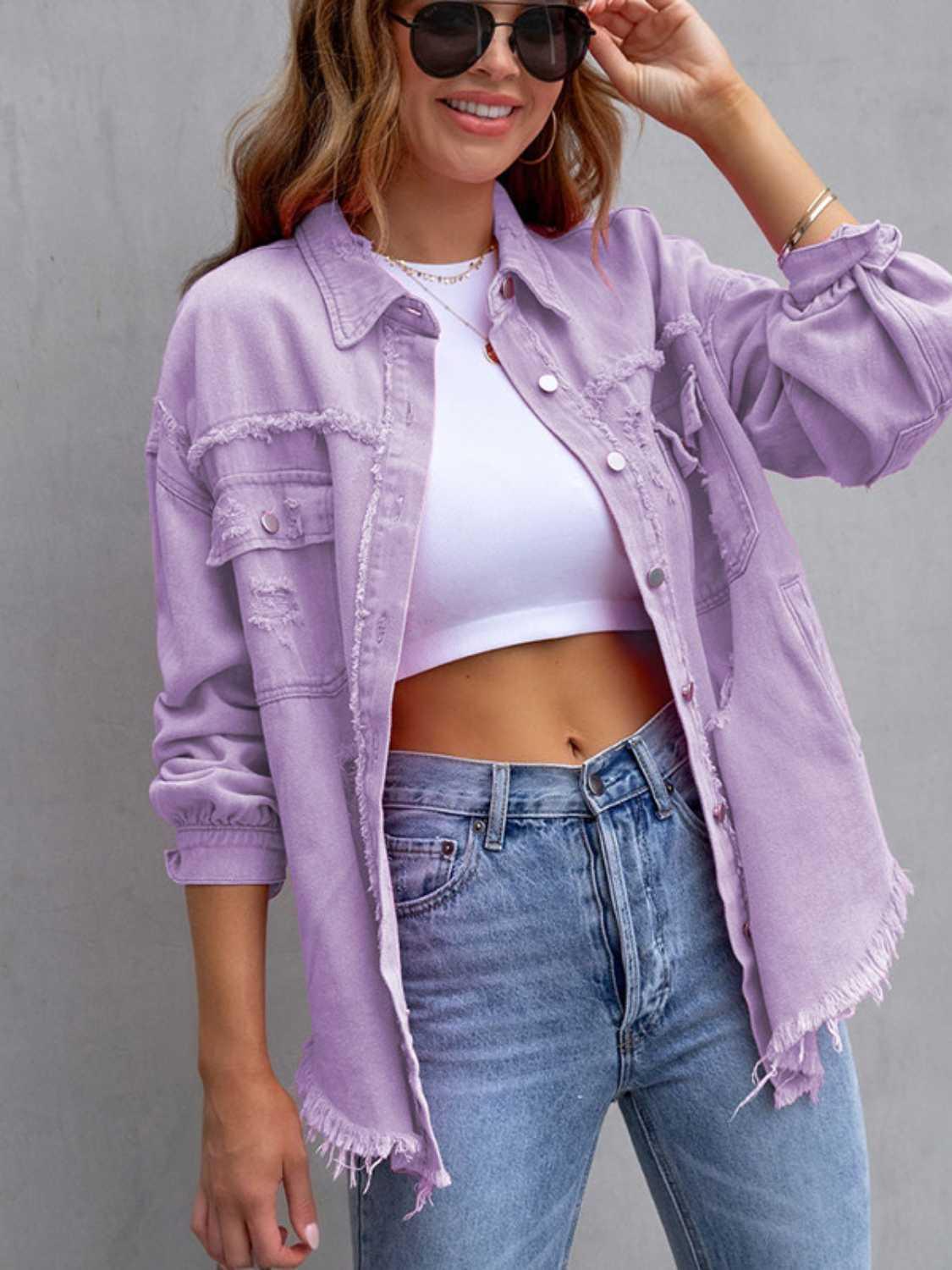 Distressed Drop Shoulder Denim Jacket - SHANKARA CHÉRIE