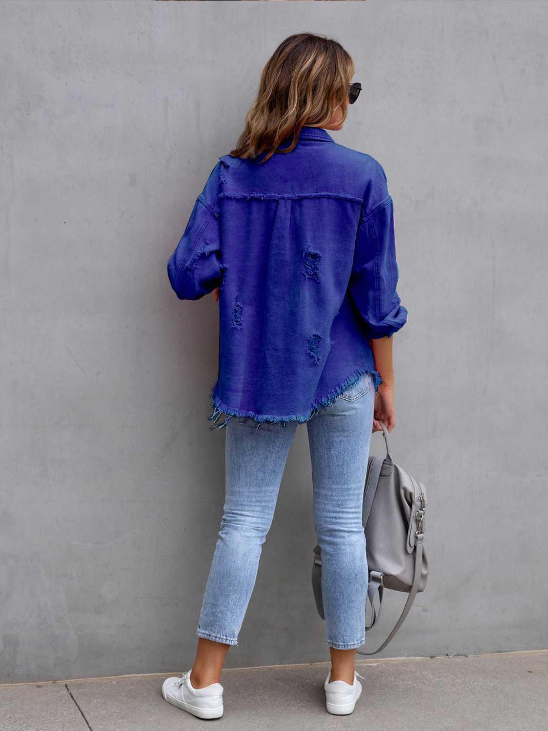 Distressed Drop Shoulder Denim Jacket - SHANKARA CHÉRIE