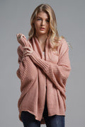 Double Take Dolman Sleeve Open Front Ribbed Trim Longline Cardigan.
