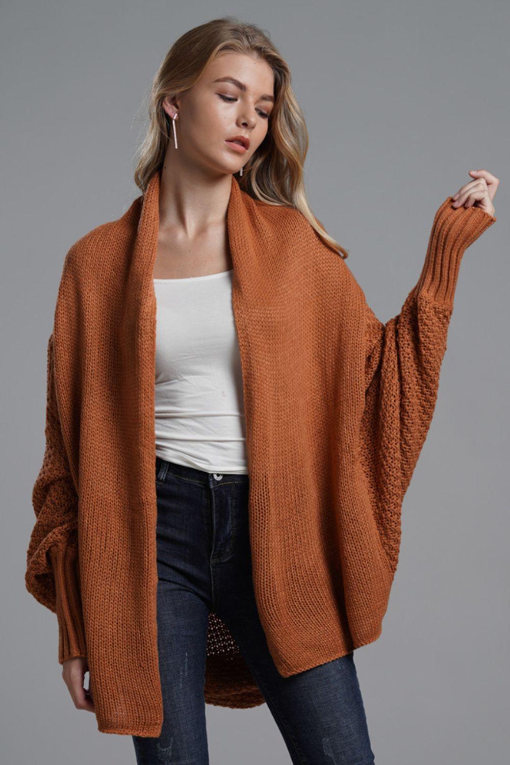 Double Take Dolman Sleeve Open Front Ribbed Trim Longline Cardigan - SHANKARA CHÉRIE