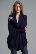 Double Take Dolman Sleeve Open Front Ribbed Trim Longline Cardigan.