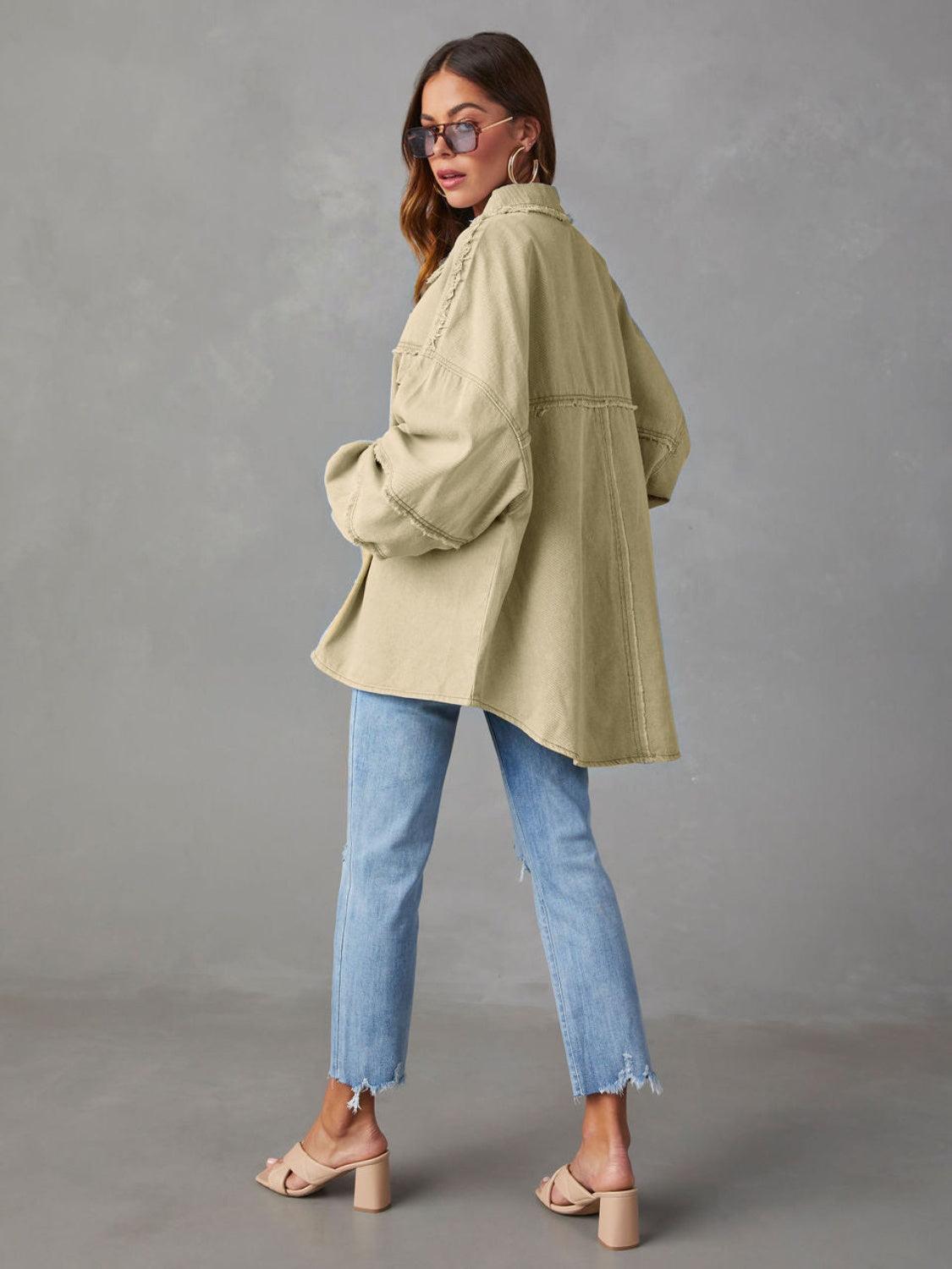 Dropped Shoulder Raw Hem Jacket - SHANKARA CHÉRIE