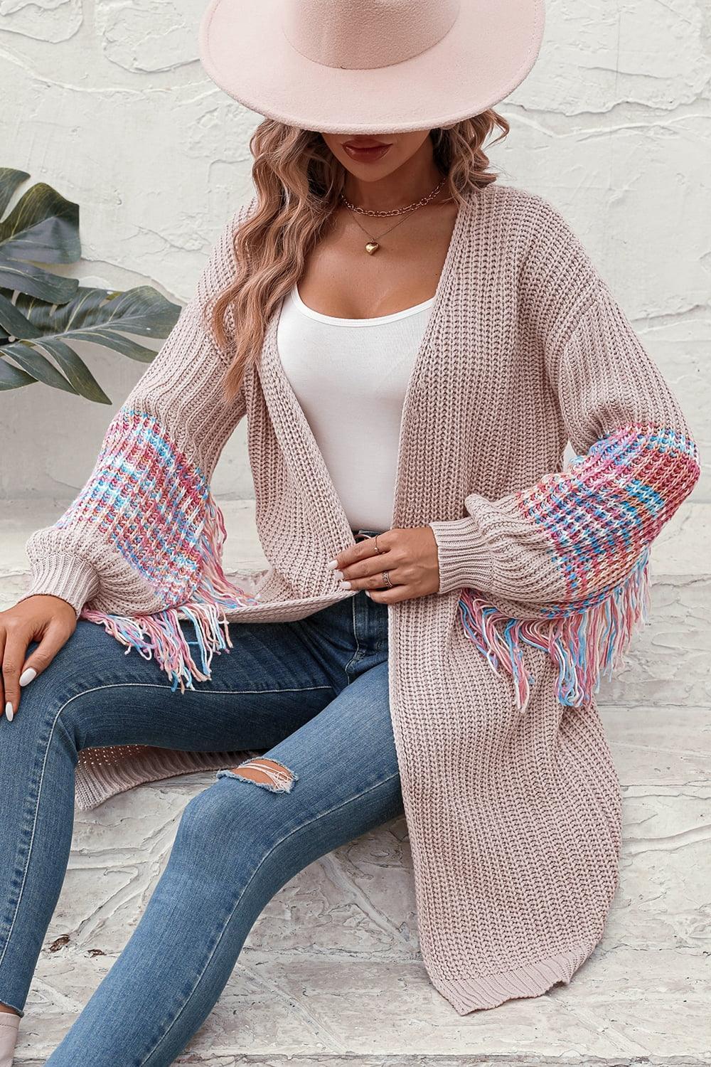 Fringe Sleeve Dropped Shoulder Cardigan - SHANKARA CHÉRIE