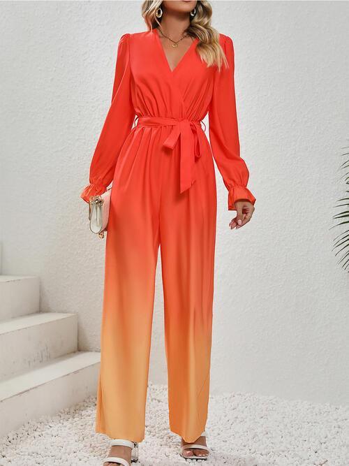 Gradient Tie Front Flounce Sleeve Jumpsuit - SHANKARA CHÉRIE