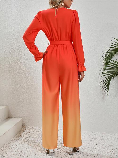 Gradient Tie Front Flounce Sleeve Jumpsuit - SHANKARA CHÉRIE