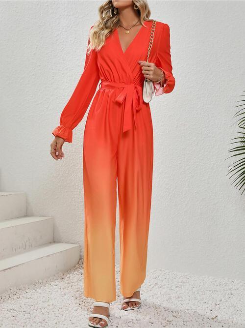 Gradient Tie Front Flounce Sleeve Jumpsuit - SHANKARA CHÉRIE