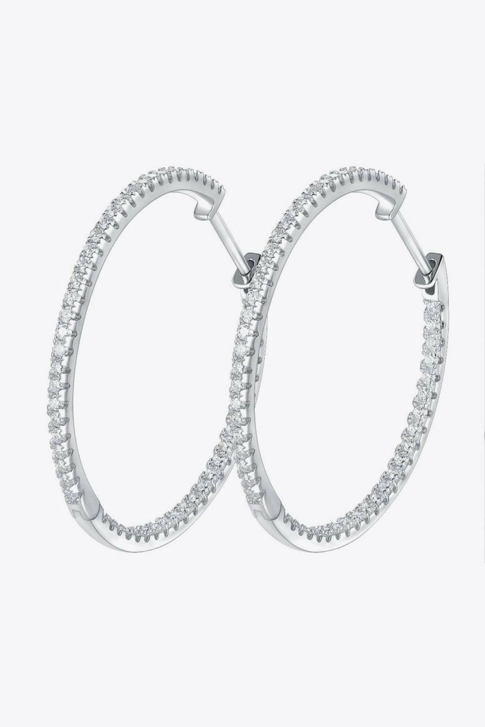Inlaid Moissanite 925 Sterling Silver Hoop Earrings.