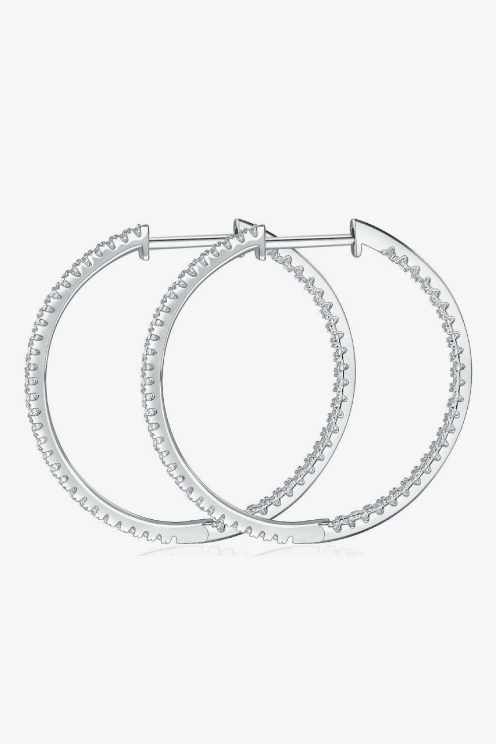 Inlaid Moissanite 925 Sterling Silver Hoop Earrings.