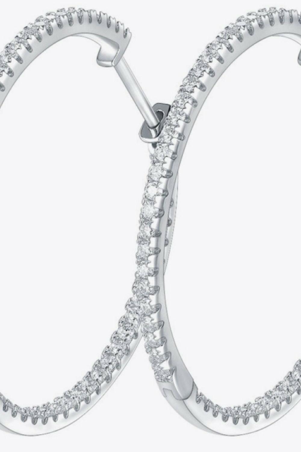 Inlaid Moissanite 925 Sterling Silver Hoop Earrings.