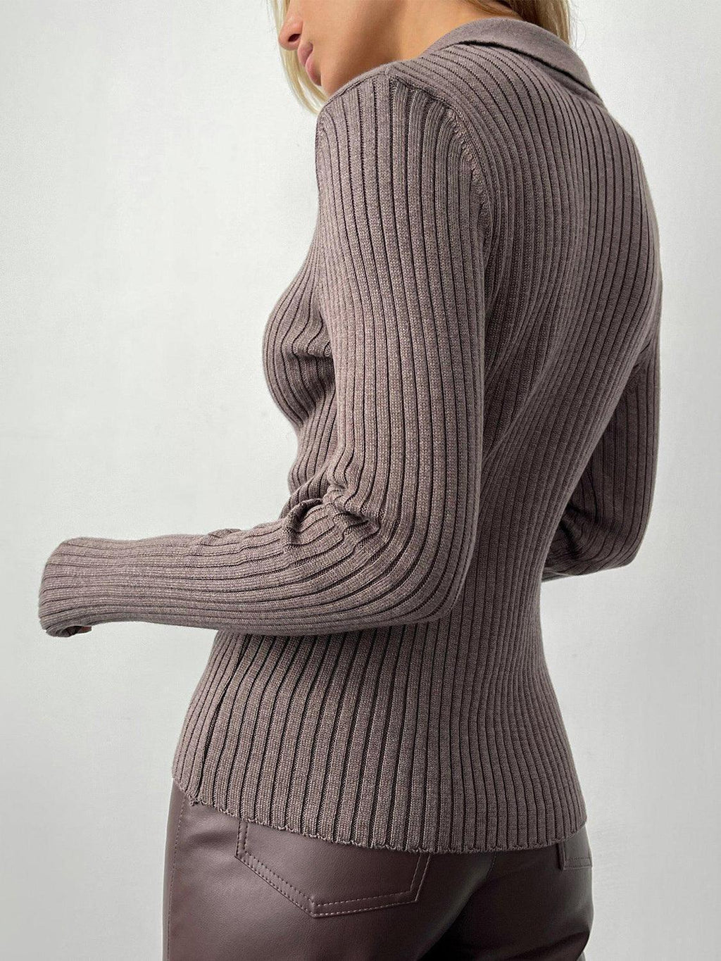 Johnny Collar Rib-Knit Top.