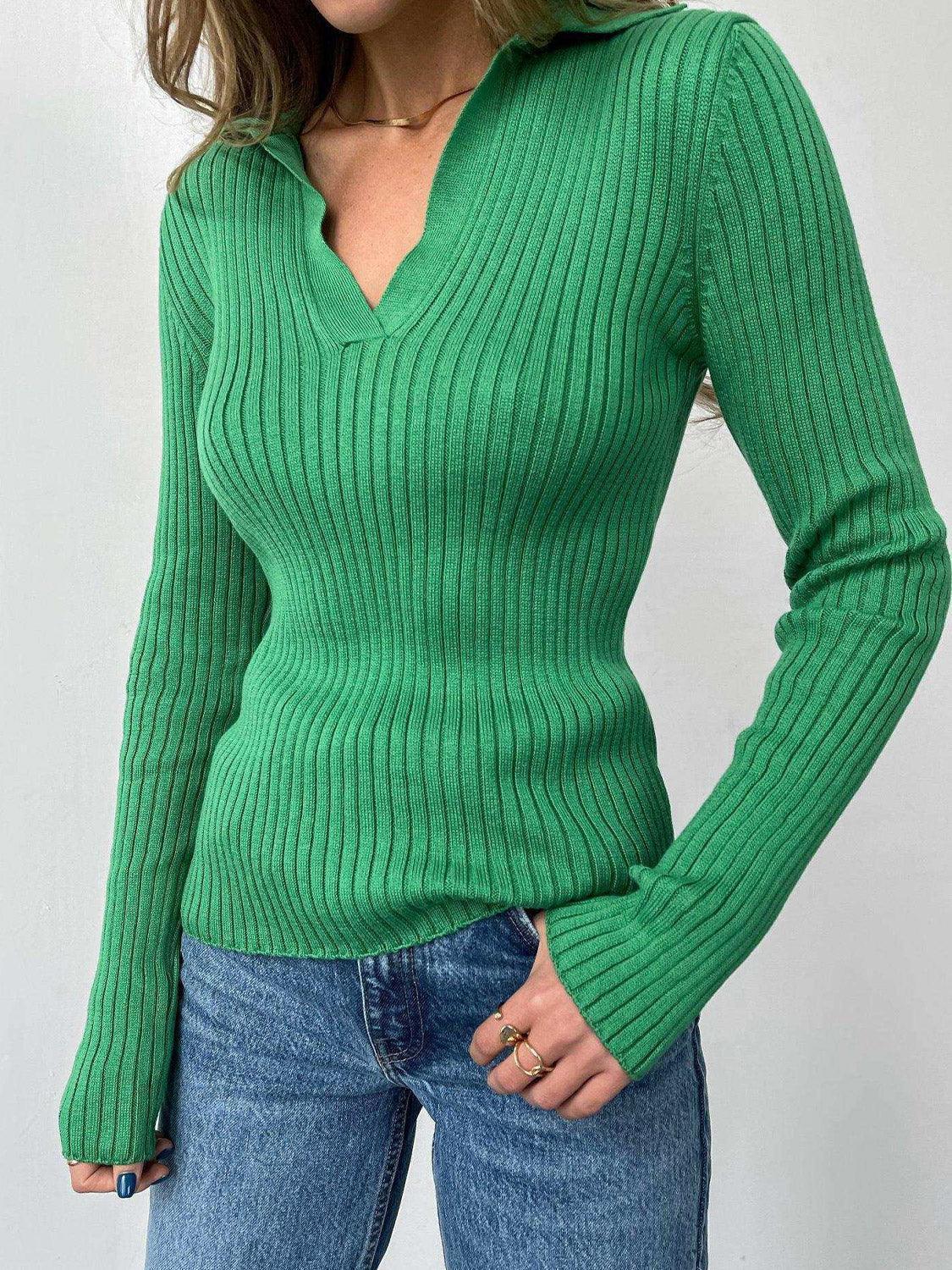 Johnny Collar Rib-Knit Top.