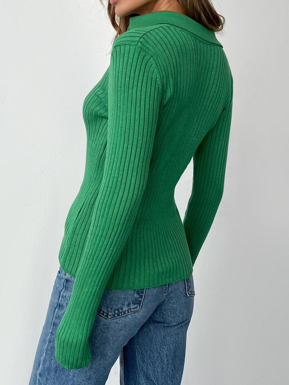 Johnny Collar Rib-Knit Top.