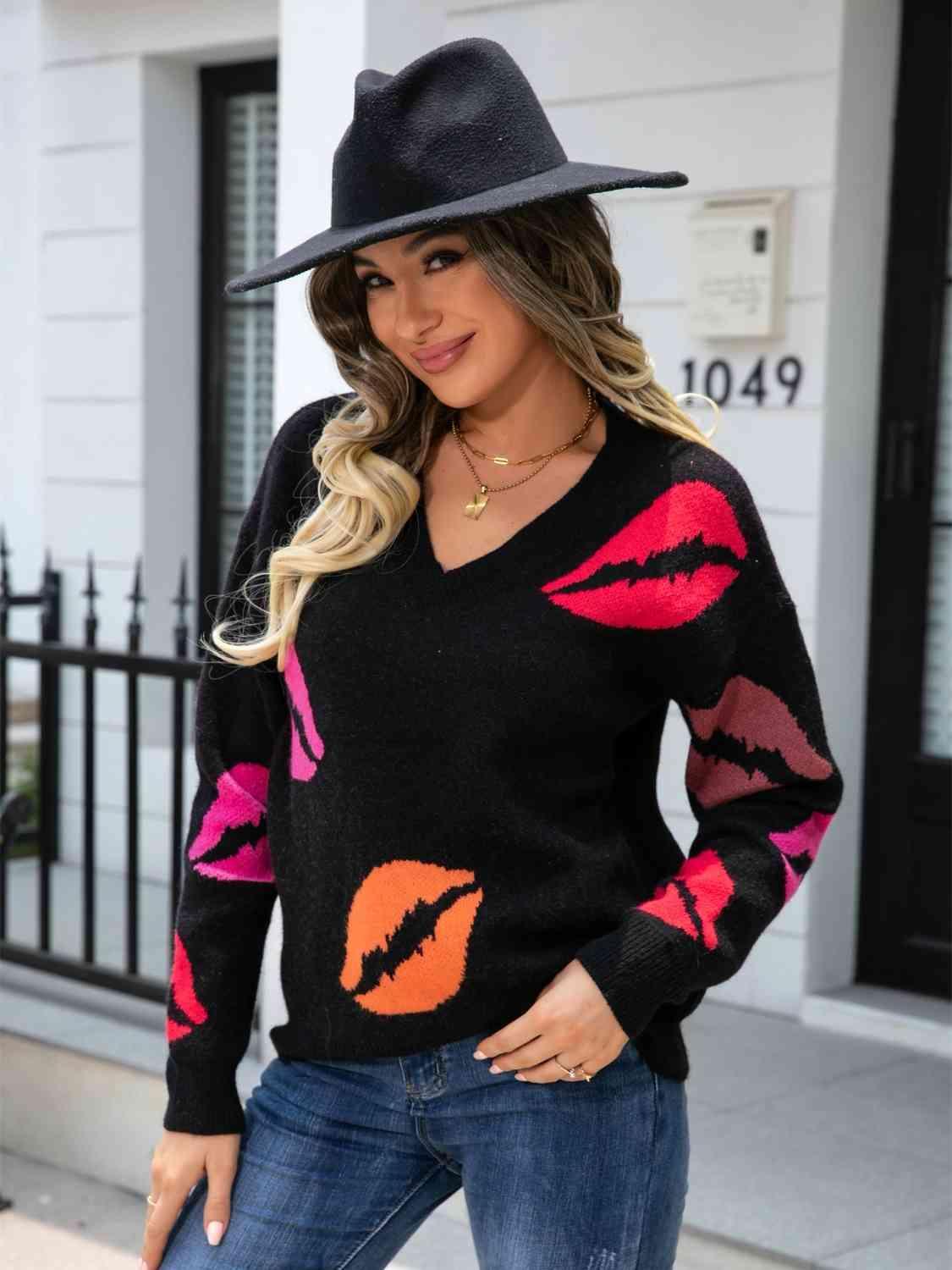 Lip V-Neck Drop Shoulder Sweater - SHANKARA CHÉRIE