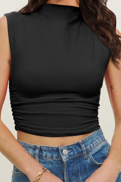 Mock Neck Ruched Cropped Tank - SHANKARA CHÉRIE